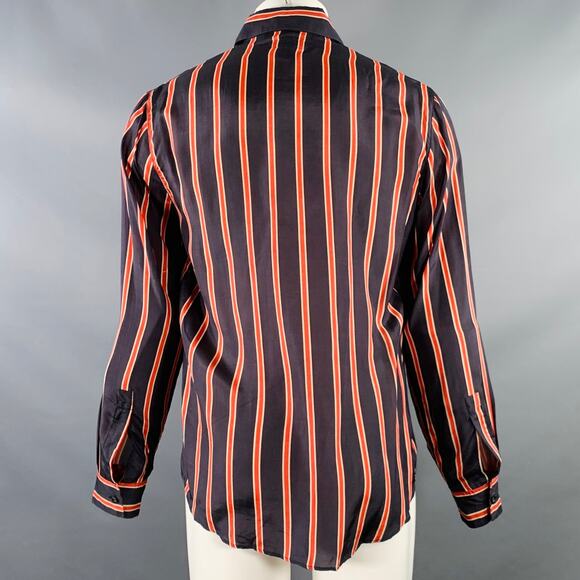 BAGUTTA Size S Black Red Beige Stripe Silk Curved Cutaway Long Sleeve Shirt - Picture 3 of 5